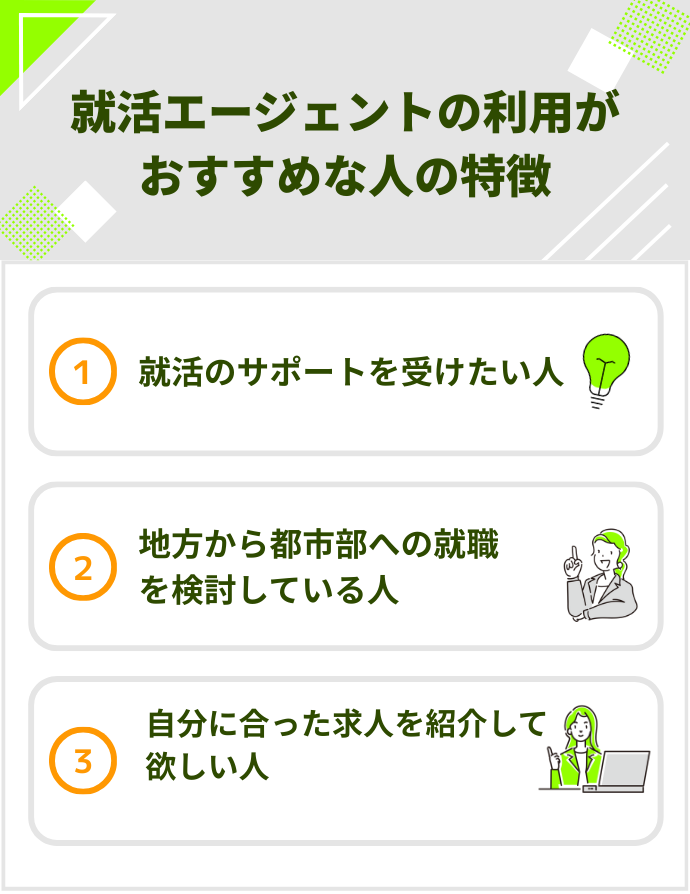 就活エージェントの利用がおすすめな人の特徴