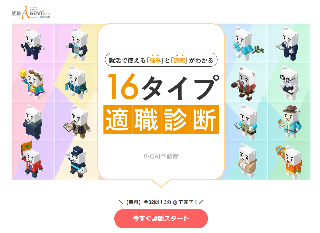 就職エージェントneo：16タイプ適職診断