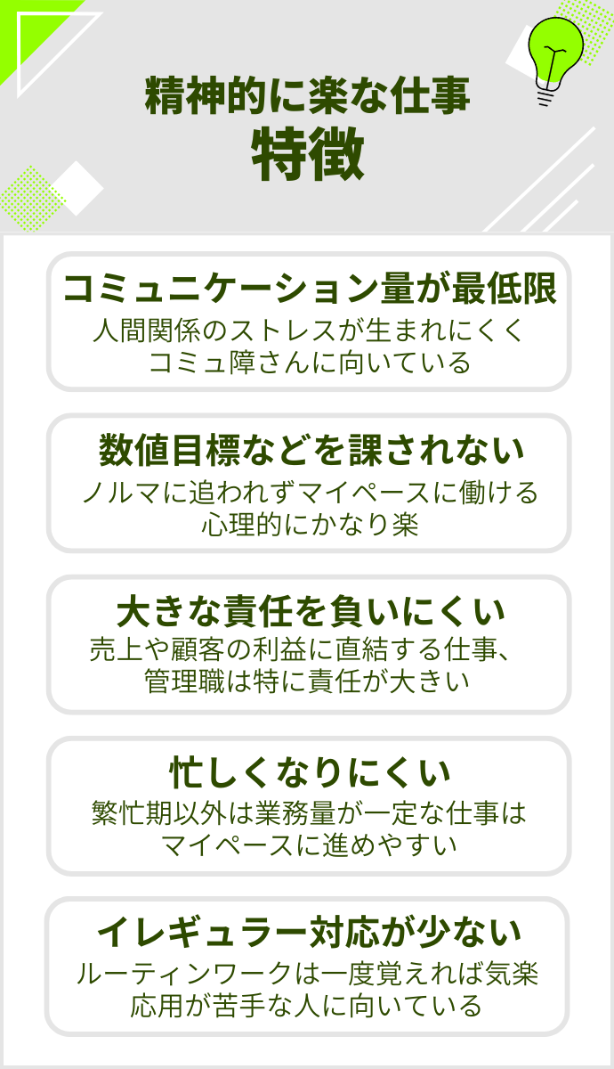 精神的に楽な仕事の特徴